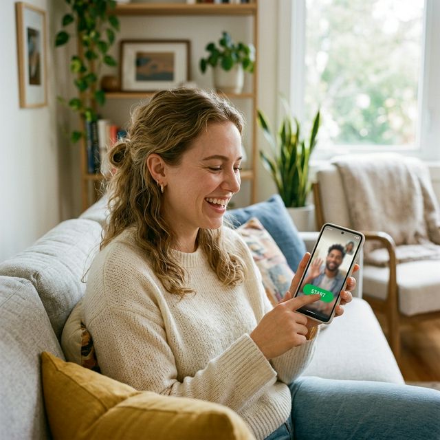 Person tapping start button on phone
