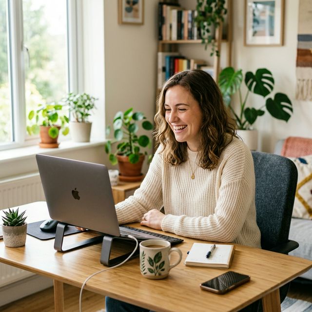 Happy user on a video call